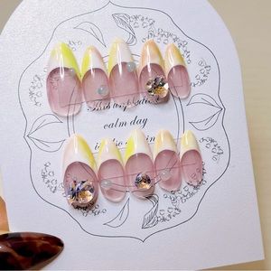 French nail handmade gel nail, gem nails, acrylic press on nail, fake nail